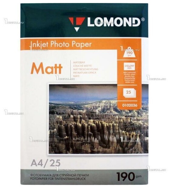 Фотобумага Lomond двусторонняя A4, 190 г/м2 (25 листов) матовая / матовая (0102036)