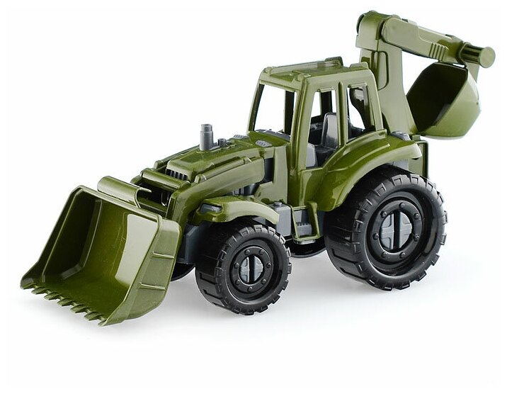 Трактор игрушечный Рыжий кот экскаватор-бульдозер "Иван" военный, 23 см (И-2386)