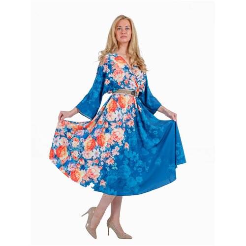 Натуральное платье с цветочным принтом BASKo цвет белый/мультиколор/голубой/синий