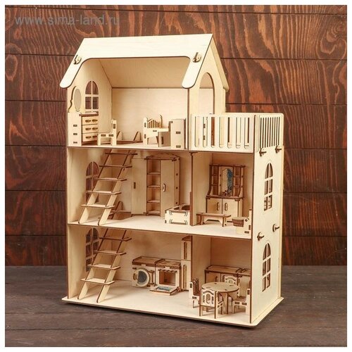 фото Деревянный развивающий конструктор "дом с мебелью", сборная модель из дерева для кукол, кукольный домик pollika