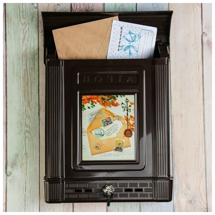 Ящик почтовый, пластиковый, Декор, с замком, коричневый - фотография № 1