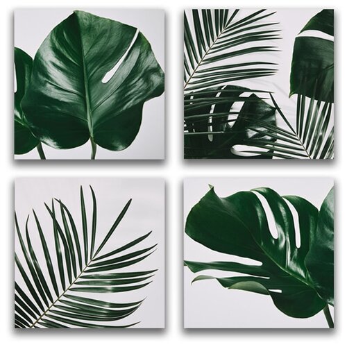 Картины на холсте LOFTime 4 шт 20Х20 тропические растения 3 К-0139-2020