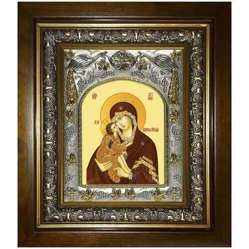 Икона Донская Божия Матерь, 14х18 см, в окладе и киоте икона донская размер иконы 30х40