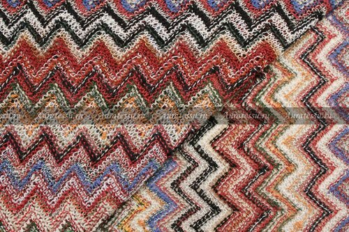 Ткань Джерси Missoni в кирпично-лиловой гамме с сине-серо-зелёными зигзагами, ш120см, 0,5 м