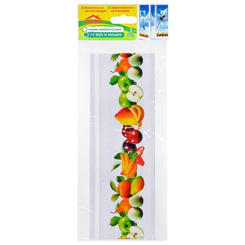 Ловушка ARGUS клеевые полоски от мух и мошек с рисунком фруктов, 10 г, 3 шт., разноцветный