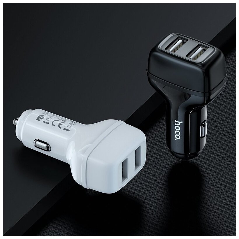 Автомобильное зарядное устройство (АЗУ) Hoco Z36 Superior (2 USB) 2.4 А, черный - фотография № 8