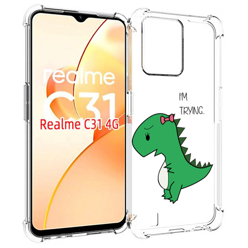 Чехол MyPads динозаврик-девочка для OPPO Realme C31 задняя-панель-накладка-бампер
