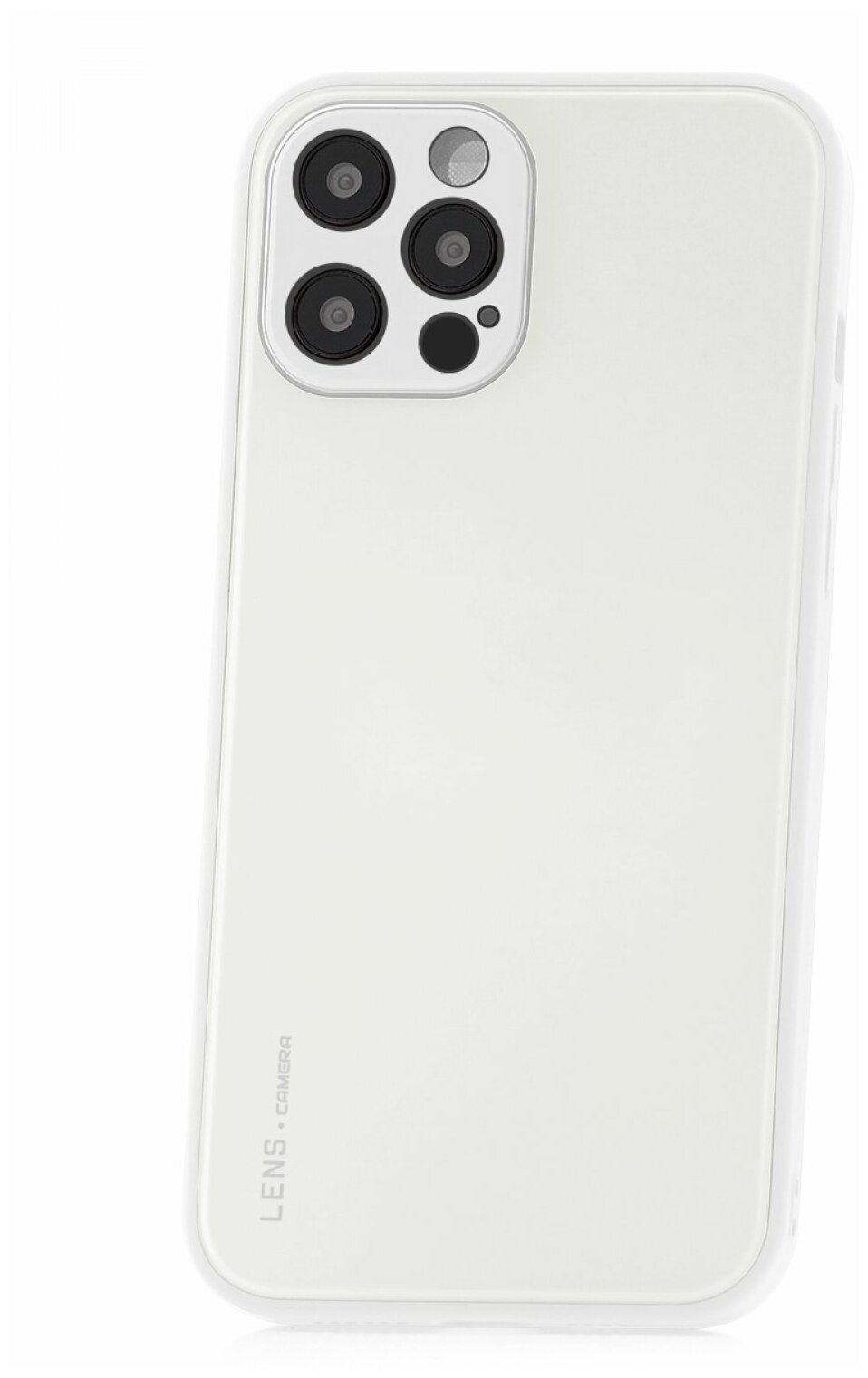 Чехол для iPhone 12 Pro Kruche Liquid glass White, противоударный стеклянный кейс, силиконовый бампер, пластиковая накладка, защита камеры