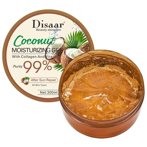 Disaar, Moisturizing Gel Coconut 99% After Sun Repair Гель для лица и тела увлажняющий с экстрактом Кокоса после загара, 300 мл