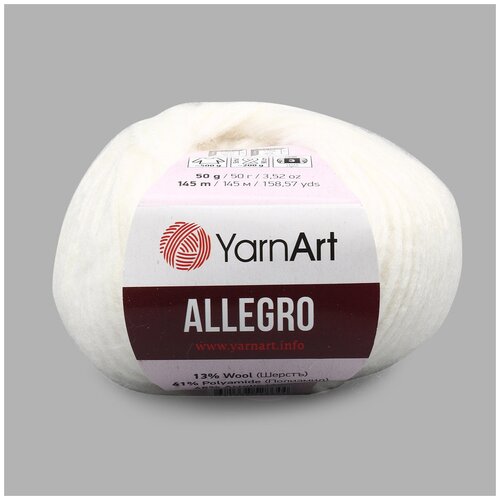 Пряжа для вязания YarnArt 'Allegro' 50гр 145м (13% шерсть, 41% полиамид, 46% акрил) (700 белый меланж), 10 мотков пряжа для вязания yarnart allegro 50гр 145м 13% шерстъ 41% полиамид 46% акрил 707 темно серый меланж 10 мотков