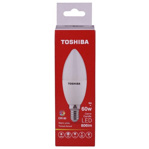Лампа светодиодная TOSHIBA 8 Вт Е14 свеча C39 3000 K теплый свет 220В матовая