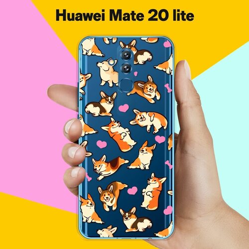 Силиконовый чехол на Huawei Mate 20 lite Узор из корги с сердцами / для Хуавей Мейт 20 Лайт матовый чехол bts stickers для huawei mate 20 lite хуавей мейт 20 лайт с 3d эффектом черный