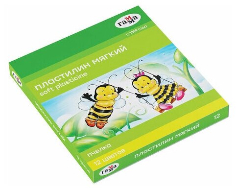 Пластилин восковой гамма "Пчелка" 12 цветов 180 г со стеком картонная упаковка, 8 шт