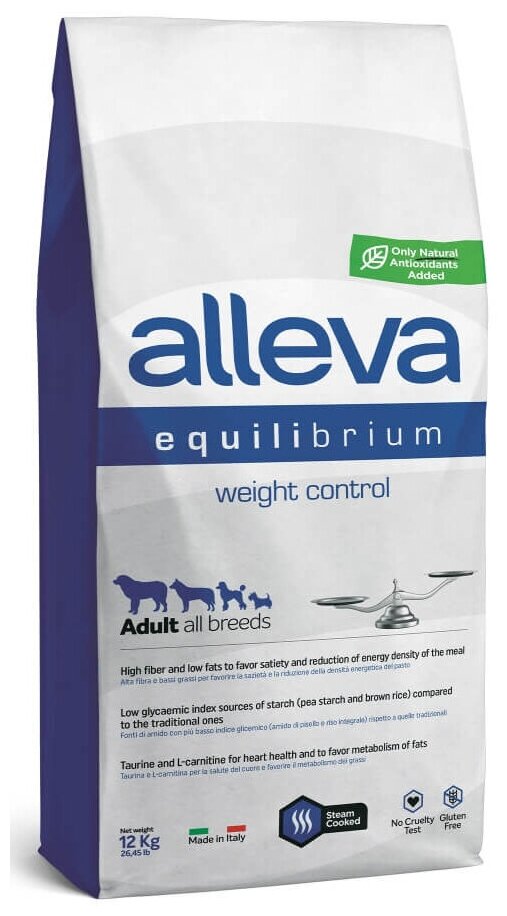 Корм Alleva Equilibrium Weight Control Adult All breeds для собак, контроль веса, 12 кг