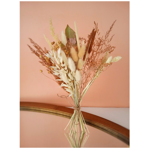 Сухоцветы 33 шт, Букет из сухоцветов, 30 см, Лагурус Лен Фаларис, Стабилизированные цветы, Натуральные оттенки