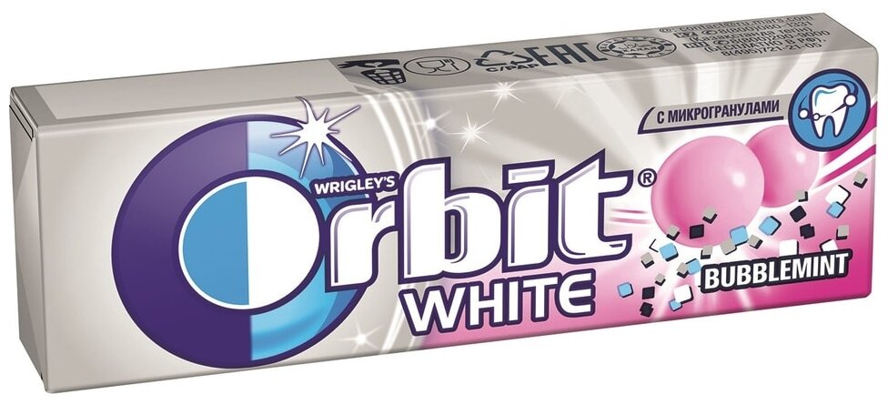 Жевательная резинка ORBIT (Орбит) "Белоснежный" Bubblemint, 10 подушечек, 13,6 г, 46141538 - фотография № 3