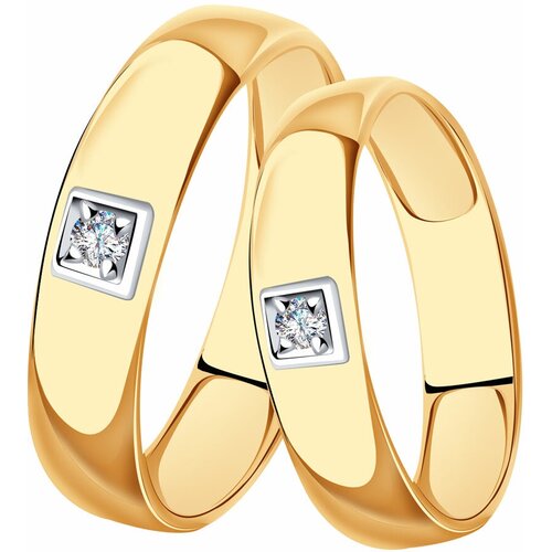 фото Золотое обручальное кольцо 4 мм александра с бриллиантом 1049150сбк diamant-online