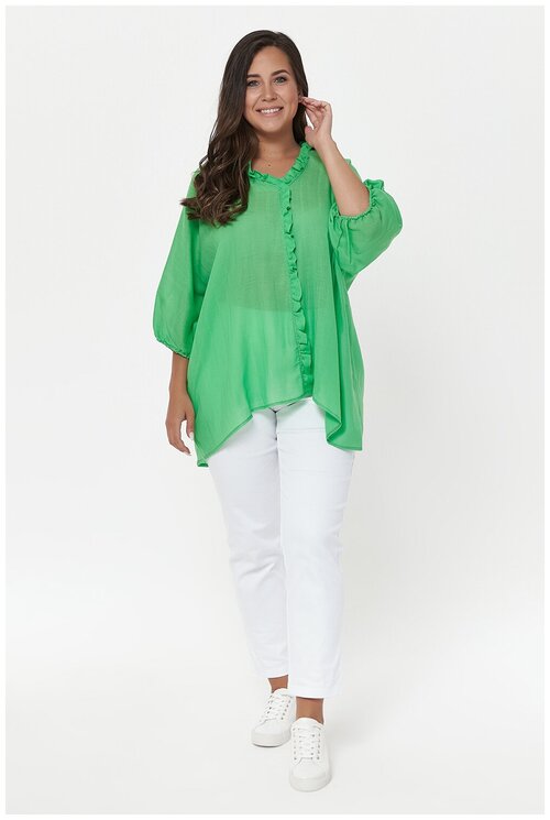 Блуза  Olsi, повседневный стиль, свободный силуэт, укороченный рукав, однотонная, размер 70, зеленый