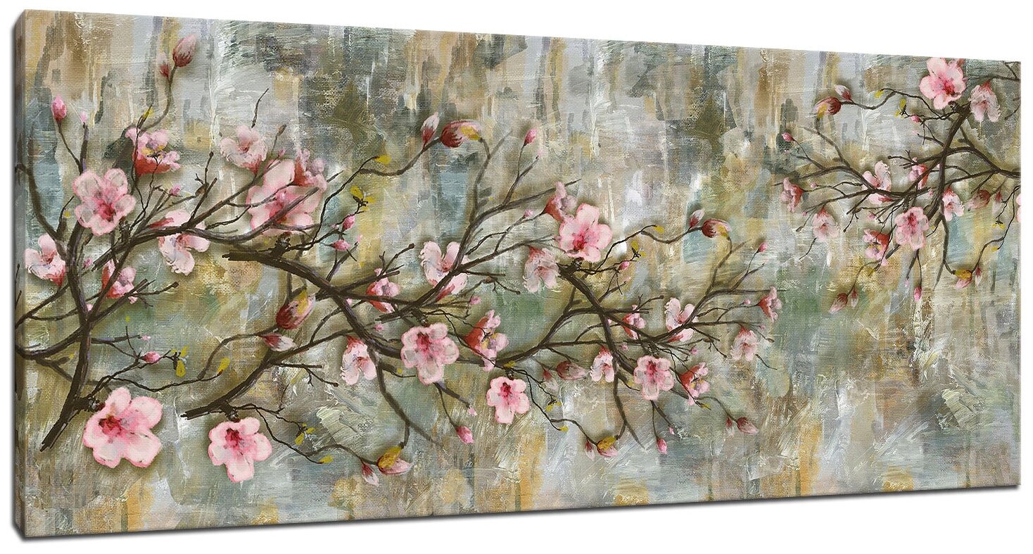 Картина Уютная стена "Цветущие ветки сакуры на абстрактном фоне" 150х60 см