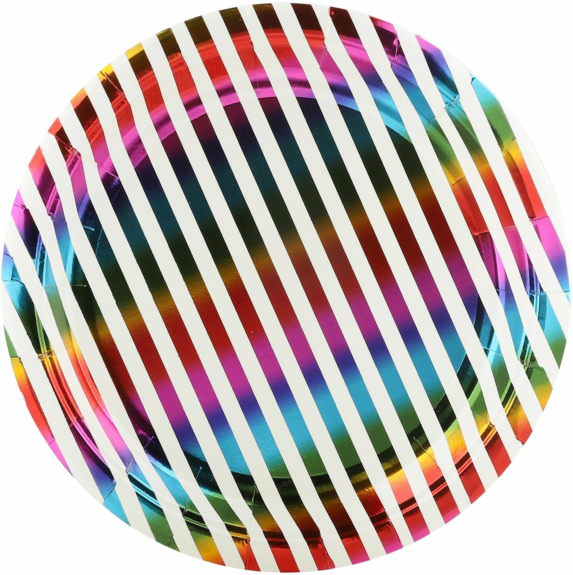 Тарелки одноразовые бумажные/Набор одноразовых бумажных тарелок для праздника (7'/18 см) Радужные полосы, Голография, 6 шт.