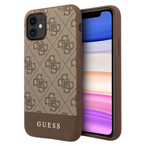 Чехол Guess 4G Stripe Metal logo Hard для iPhone 11, коричневый