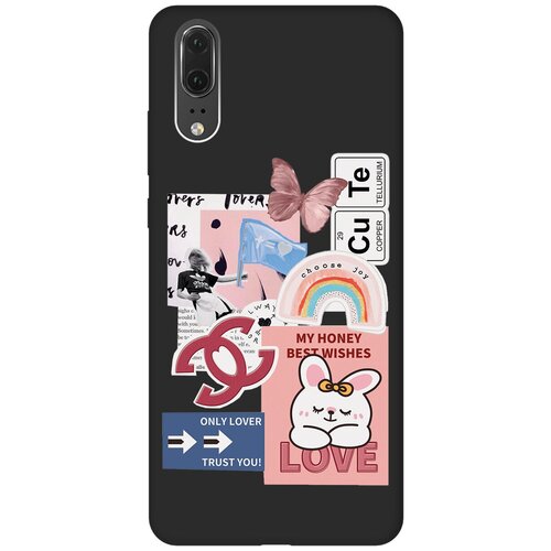 Матовый чехол Cute Stickers для Huawei P20 / Хуавей П20 с 3D эффектом черный матовый чехол unicorns and candies для huawei p20 хуавей п20 с 3d эффектом черный