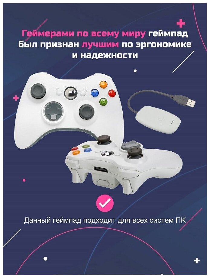 Геймпадджойстик беспроводной для консолиприставки Xbox 360компьютера PC ресиверприемник