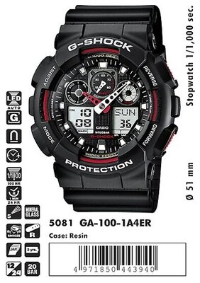 Наручные часы CASIO G-Shock GA-100-1A4, красный, черный