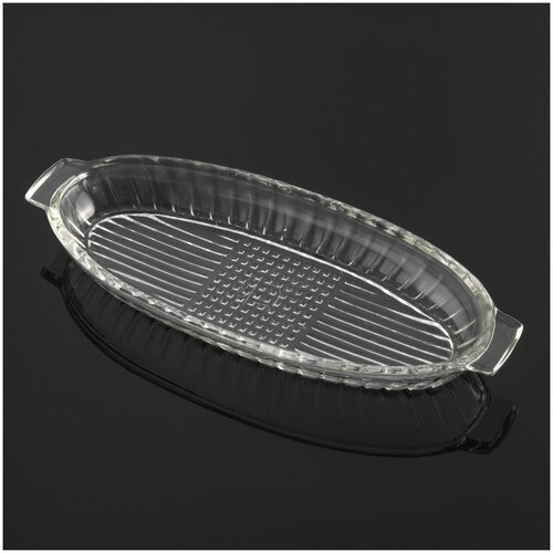 Блюдо сервировочное вытянутой формы, стекло, Дятьковский хрустальный завод, СССР, 1950-1980 гг.