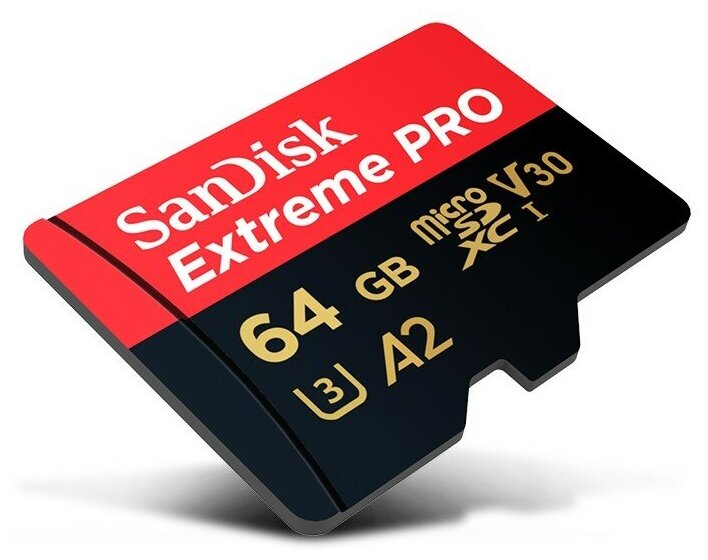 Карта памяти SanDisk Extreme PRO QuickFlow 200 Мб/с - 64Гб - microSDXC UHS-I U3 A2 V30 4KUHD + Адаптер