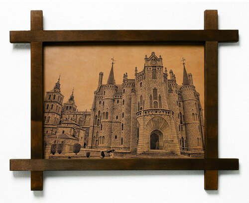 Картина Замок, интерьерная для украшения и декора на стену в деревянной раме, подарок, натуральная кожа, BoomGift