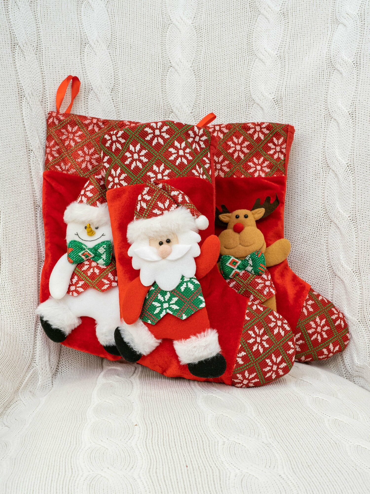 Новогодний носок для подарков, носки на камин новогодние, Дед-Мороз велюр 2607-2604