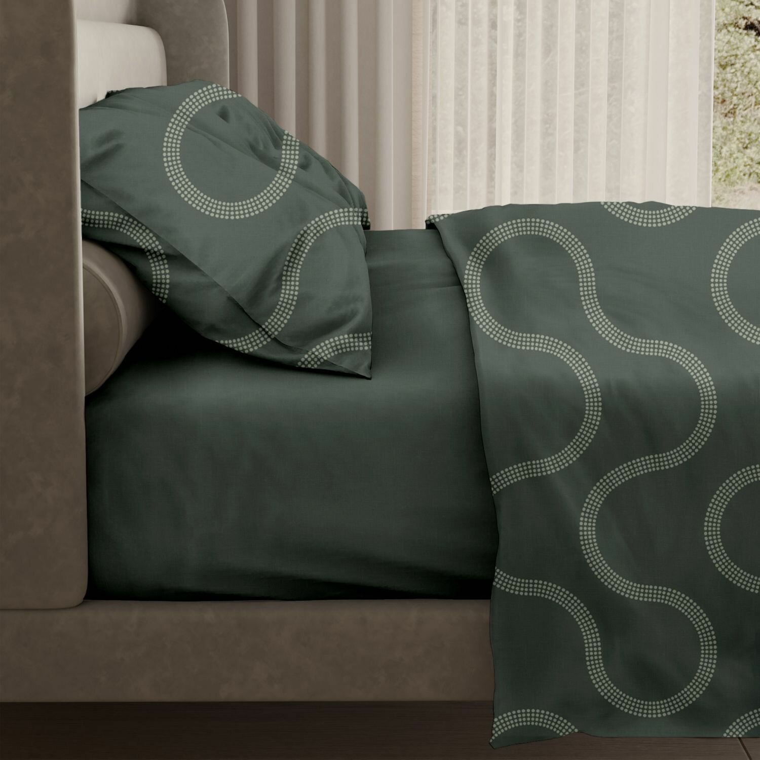 Комплект постельного белья SONNO FJORD евро-размер цвет Фьорд, Оливковый - фотография № 8
