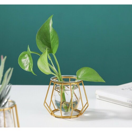 Ваза плешоп стеклянная с металлическим корпусом золотая 8 см