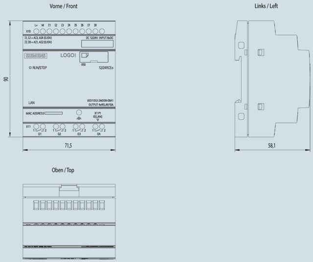 SIEMENS Микроконтроллер 6ED1052-2MD08-0BA1 LOGO! 12/24RCEO 8 DI (4 AI)/4 DO без дисплея