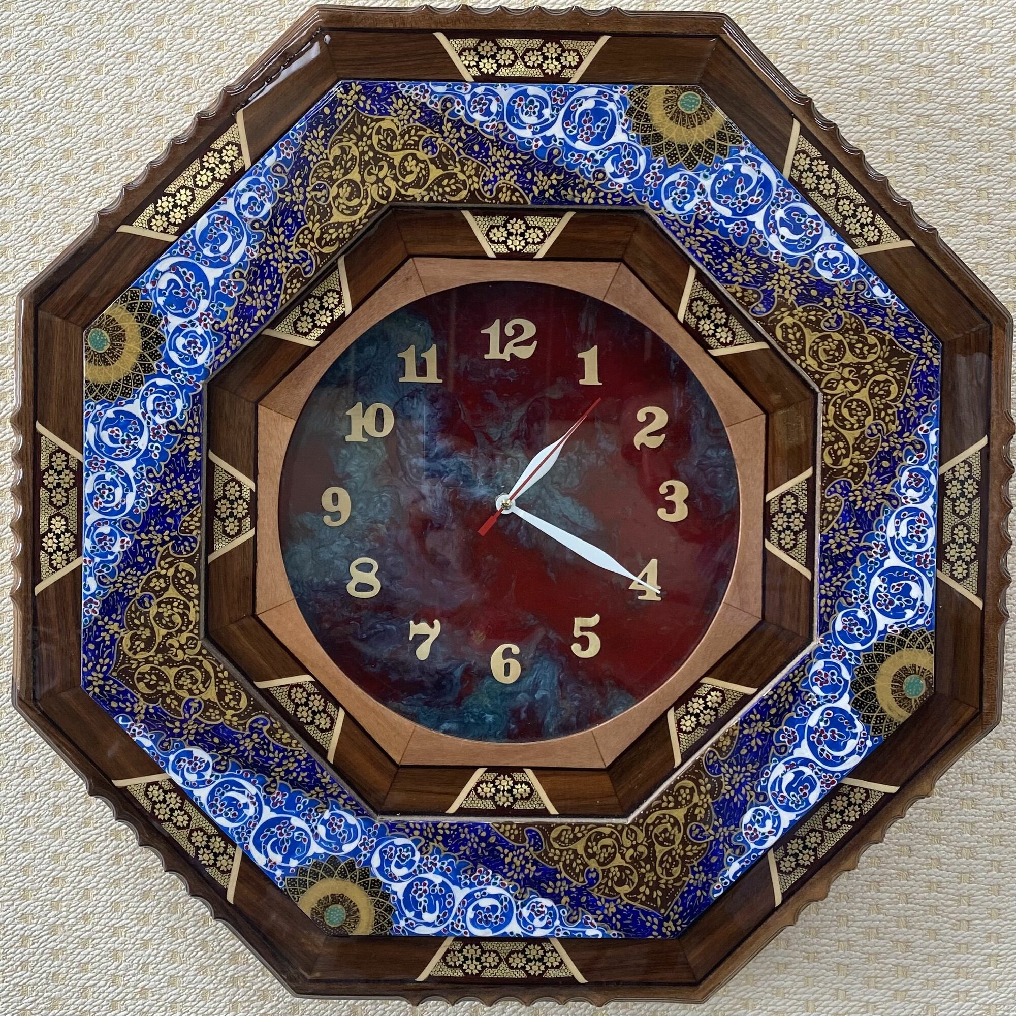 Часы настенные Персидский базар Иран, дерево, диаметр 51см, золотистые