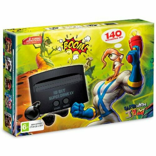 Игровая приставка 16 bit Super Drive Earthworm Jim 140 в 1 140 встроенных игр 2 геймпада Черная 3119₽
