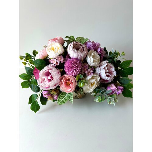 Искусственные цветы для декора- пион, Роза, гортензия в кашпо