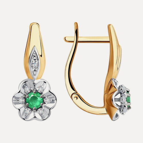 Изображение товара Серьги, красное золото, 585 проба, бриллиант, изумруд