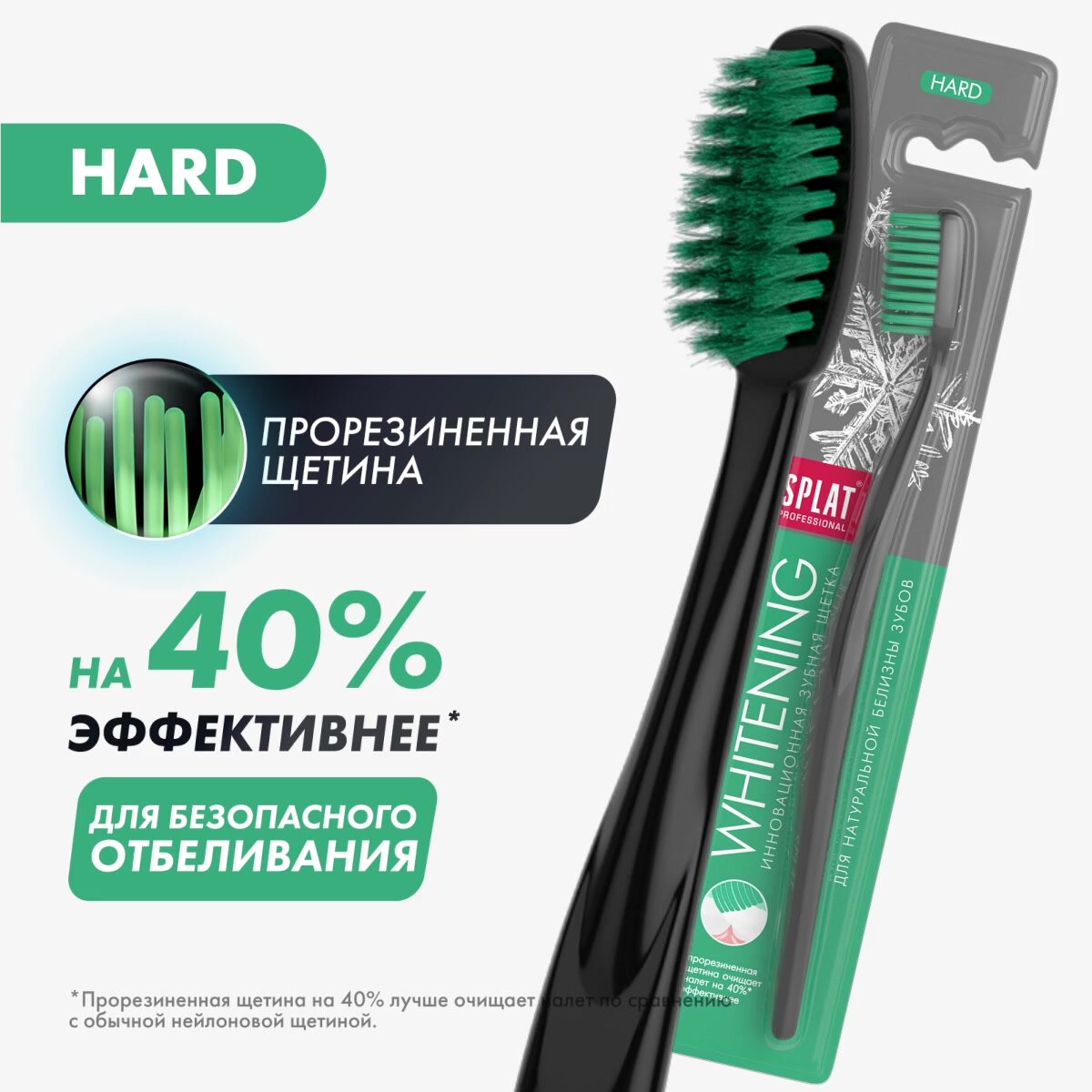 Зубная щетка WHITENING жесткая отбеливающая, зеленая — фото 1