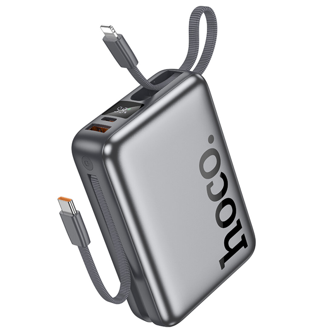 Универсальный Доп. Аккумулятор 20000mAh Q39 HOCO выход 1 USB (22.5W) + 1 PD (20W) кабель: Type-C Lightning серый