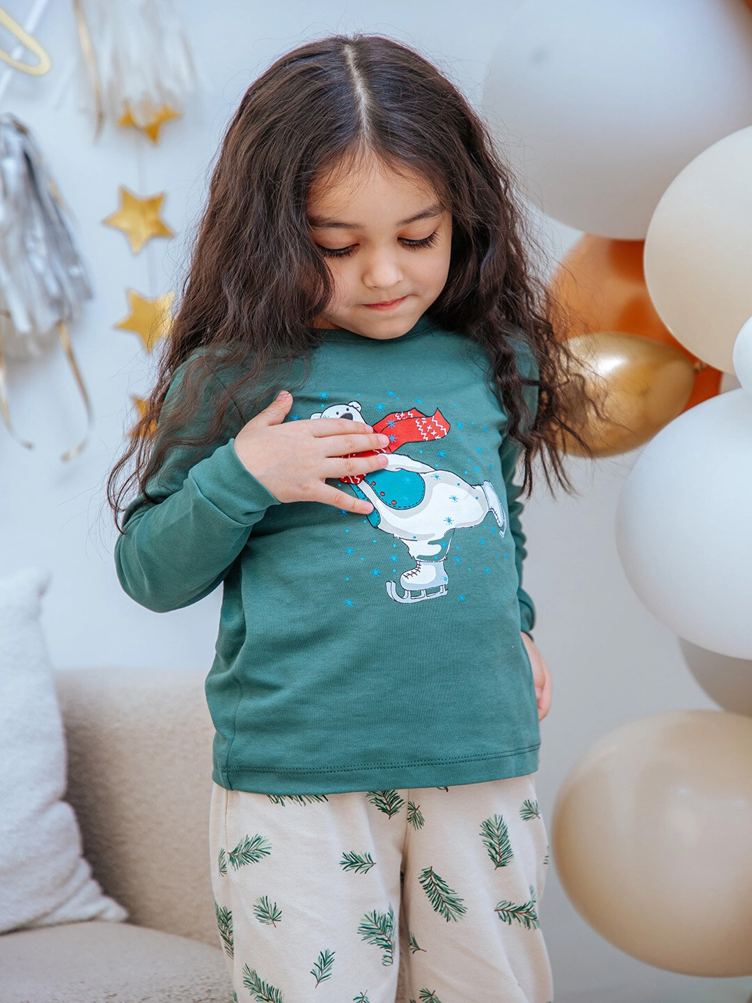 Пижама neo, размер 122, бежевый/зеленый — фото 1