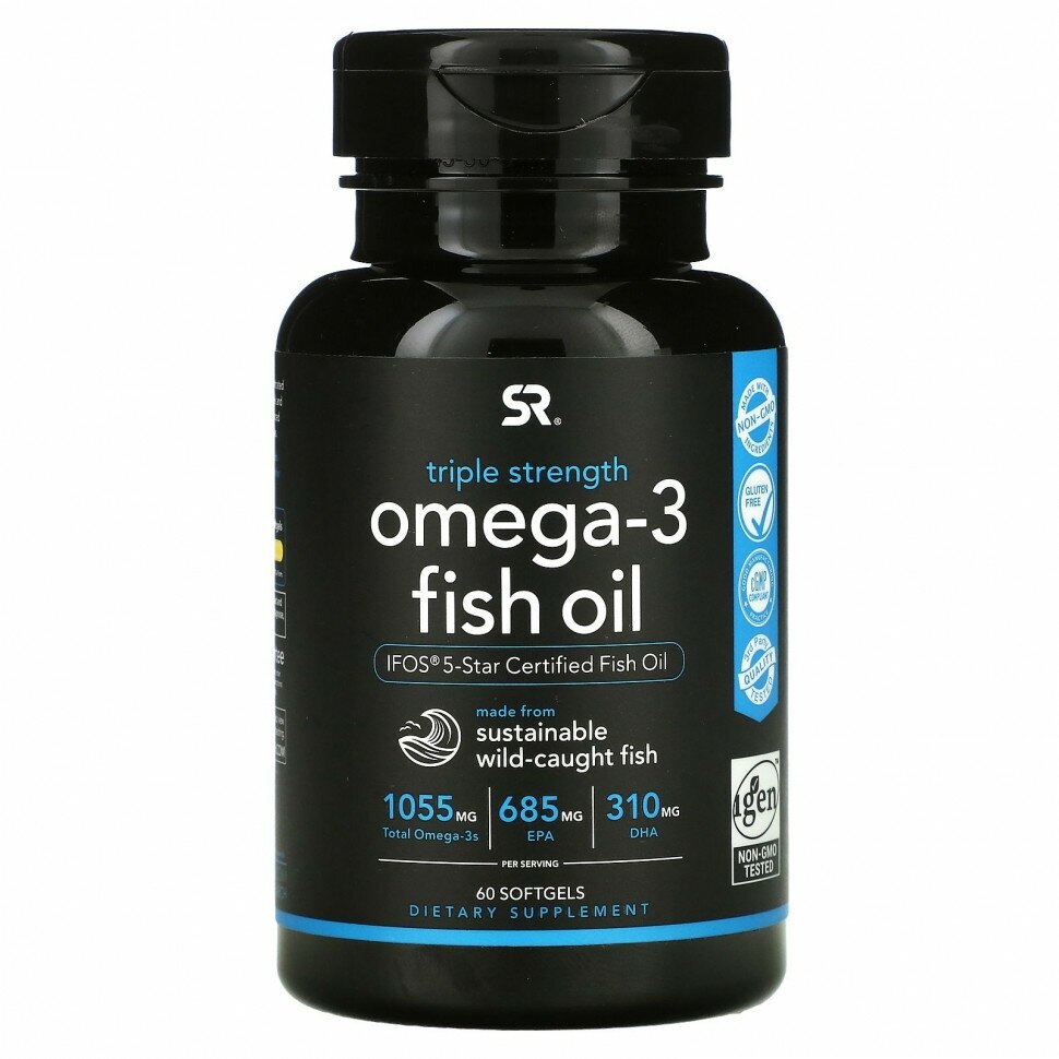Рыбий жир с омега-3 Sports Research тройная эффективность 1250 мг 60 капсул
