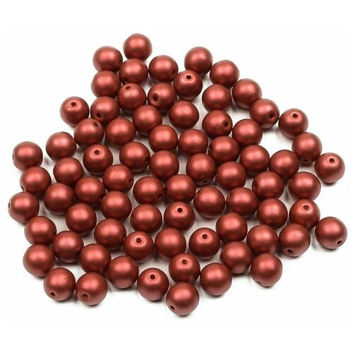 Стеклянные чешские бусины, круглые, Round Beads, 6 мм, цвет Alabaster Metallic Red, 75 шт.