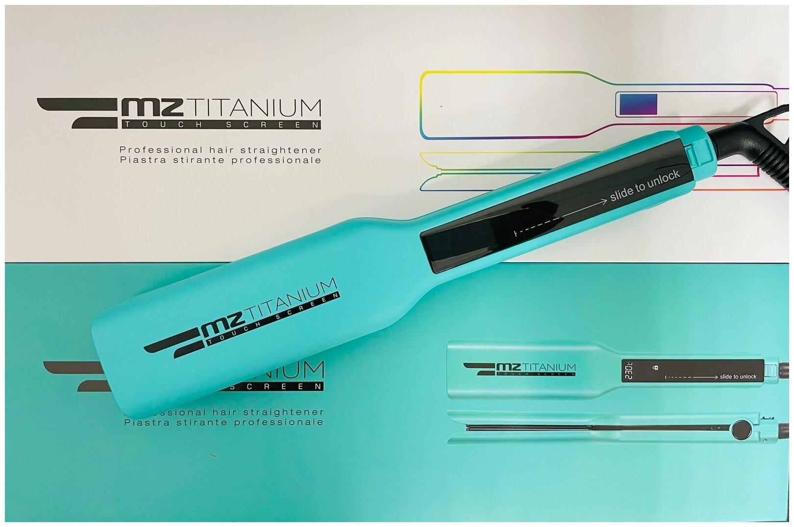 Выпрямитель для волос MZ Titanium широкие пластины, титан, 230С ,бирюзовый - фотография № 5