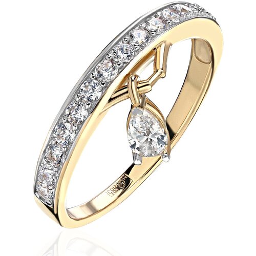 кольца эстет кольцо из золота с фианитами Кольцо Эстет, желтое золото, 585 проба, родирование, фианит, размер 15.5, золотой