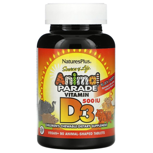 Таблетки Nature's Plus Animal Parade Vitamin D3, 199 г, 500 МЕ, 90 шт.