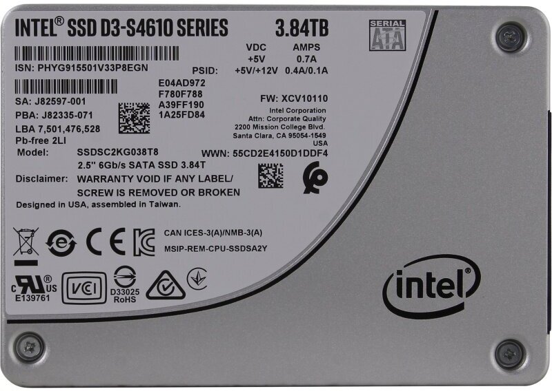 SSD накопитель INTEL DC D3-S4610 3.8Тб, 2.5", SATA III - фото №4