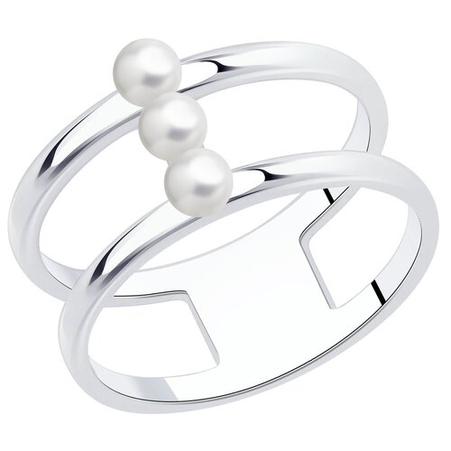 Кольцо SOKOLOV, серебро, 925 проба, родирование, жемчуг имитация, размер 18, белый женское винтажное кольцо из чистого серебра 925 пробы с натуральным жемчугом