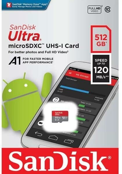 Карта памяти microSDXC 512Gb SanDisk Ultra UHS-I A1 SDSQUAC-512G-GN6MN